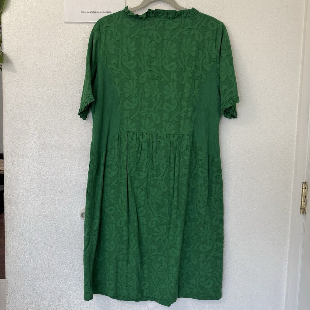 Crazyline Womens Dress Size 14‎ Green Textured Floral Ruffle Pockets Mature Chic - Picture 3 of 6